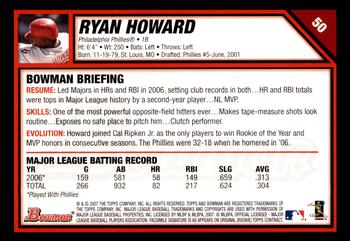 2007 Bowman - Gold #50 Ryan Howard Back