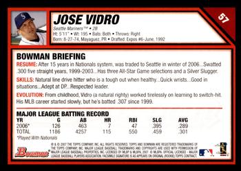2007 Bowman - Gold #57 Jose Vidro Back