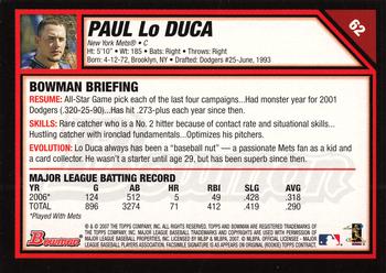 2007 Bowman - Gold #62 Paul Lo Duca Back