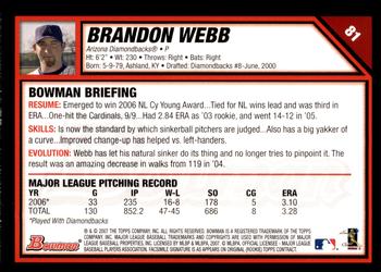 2007 Bowman - Gold #81 Brandon Webb Back