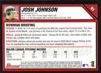 2007 Bowman - Gold #91 Josh Johnson Back
