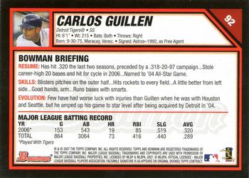 2007 Bowman - Gold #92 Carlos Guillen Back