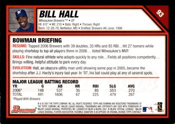 2007 Bowman - Gold #93 Bill Hall Back