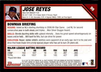 2007 Bowman - Gold #99 Jose Reyes Back