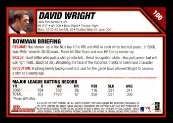 2007 Bowman - Gold #100 David Wright Back