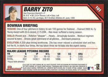 2007 Bowman - Gold #101 Barry Zito Back