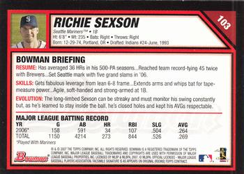 2007 Bowman - Gold #103 Richie Sexson Back