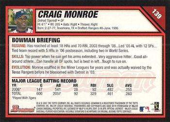 2007 Bowman - Gold #139 Craig Monroe Back