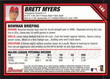 2007 Bowman - Gold #144 Brett Myers Back