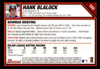 2007 Bowman - Gold #153 Hank Blalock Back