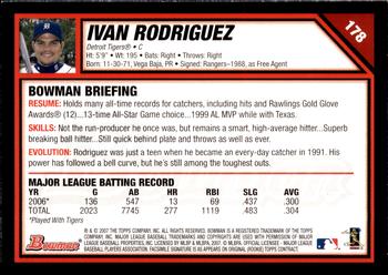 2007 Bowman - Gold #178 Ivan Rodriguez Back