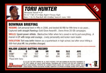 2007 Bowman - Gold #179 Torii Hunter Back