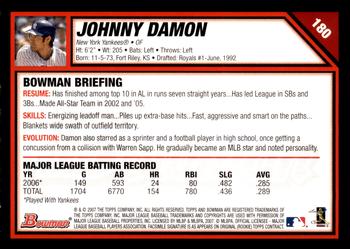 2007 Bowman - Gold #180 Johnny Damon Back