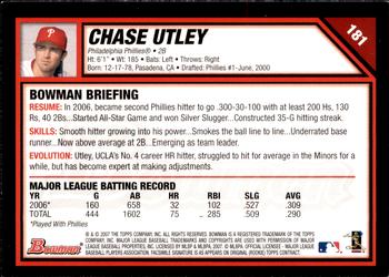 2007 Bowman - Gold #181 Chase Utley Back