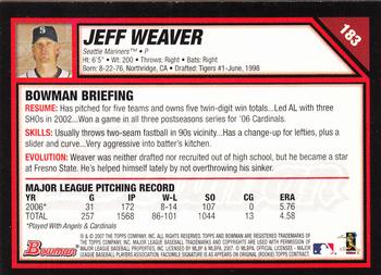2007 Bowman - Gold #183 Jeff Weaver Back