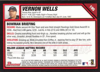 2007 Bowman - Gold #195 Vernon Wells Back
