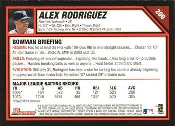 2007 Bowman - Gold #200 Alex Rodriguez Back
