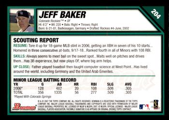 2007 Bowman - Gold #204 Jeff Baker Back