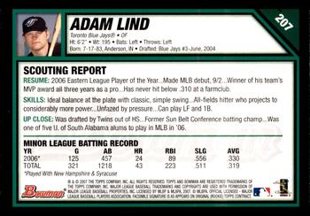 2007 Bowman - Gold #207 Adam Lind Back