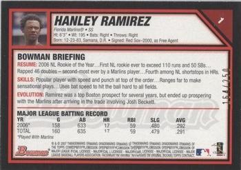 2007 Bowman - Orange #1 Hanley Ramirez Back