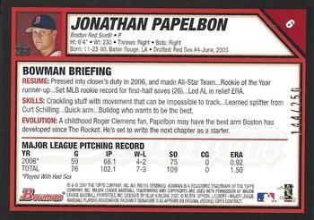 2007 Bowman - Orange #6 Jonathan Papelbon Back