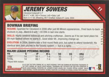 2007 Bowman - Orange #11 Jeremy Sowers Back