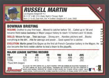 2007 Bowman - Orange #24 Russell Martin Back
