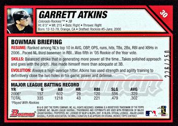 2007 Bowman - Orange #30 Garrett Atkins Back