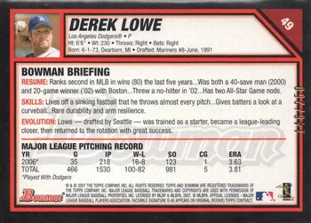 2007 Bowman - Orange #49 Derek Lowe Back