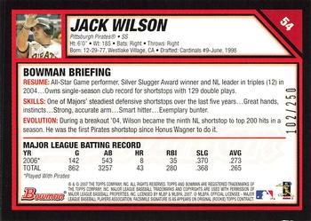 2007 Bowman - Orange #54 Jack Wilson Back