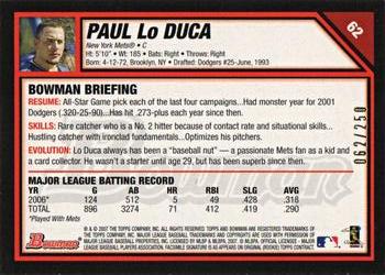 2007 Bowman - Orange #62 Paul Lo Duca Back