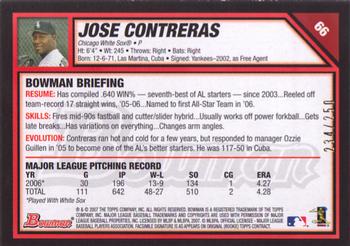 2007 Bowman - Orange #66 Jose Contreras Back