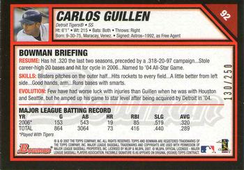 2007 Bowman - Orange #92 Carlos Guillen Back