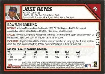 2007 Bowman - Orange #99 Jose Reyes Back