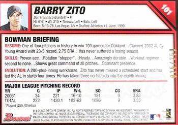 2007 Bowman - Orange #101 Barry Zito Back