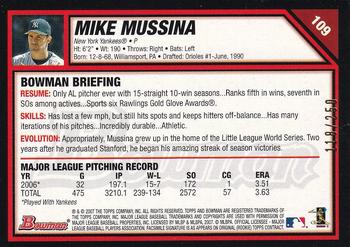 2007 Bowman - Orange #109 Mike Mussina Back