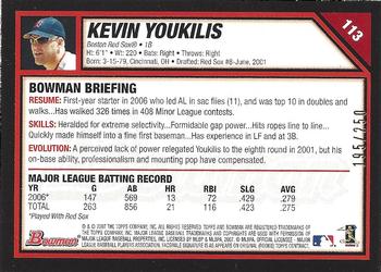 2007 Bowman - Orange #113 Kevin Youkilis Back