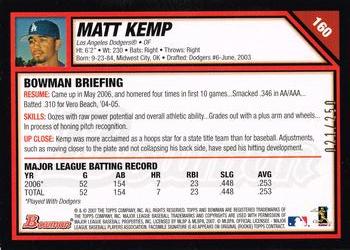2007 Bowman - Orange #160 Matt Kemp Back