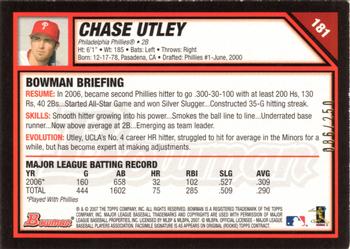 2007 Bowman - Orange #181 Chase Utley Back