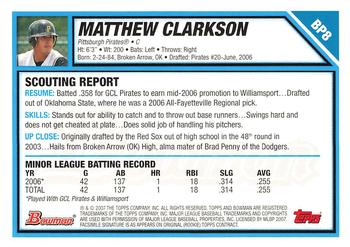 2007 Bowman - Prospects #BP8 Matthew Clarkson Back