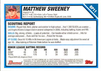 2007 Bowman - Prospects #BP11 Matthew Sweeney Back