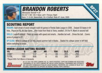 2007 Bowman - Prospects #BP37 Brandon Roberts Back