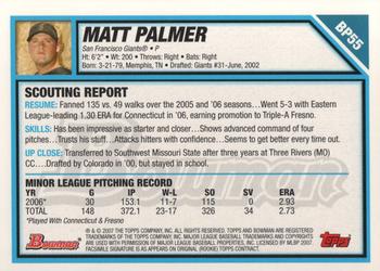 2007 Bowman - Prospects #BP55 Matt Palmer Back