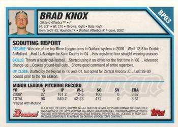 2007 Bowman - Prospects #BP83 Brad Knox Back