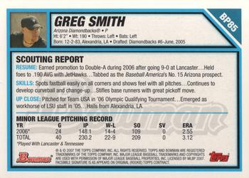 2007 Bowman - Prospects #BP85 Greg Smith Back