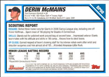 2007 Bowman - Prospects #BP98 Derin McMains Back
