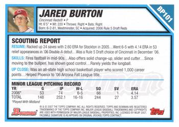 2007 Bowman - Prospects #BP101 Jared Burton Back