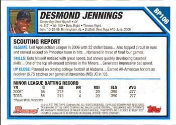 2007 Bowman - Prospects #BP106 Desmond Jennings Back
