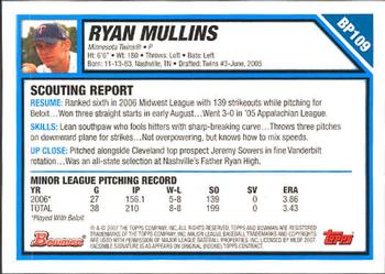 2007 Bowman - Prospects #BP109 Ryan Mullins Back