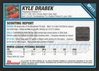 2007 Bowman - Prospects #BP111 Kyle Drabek Back